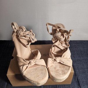 Rilista Espadrille Wedge Sandals Beige with bow Womens size 11